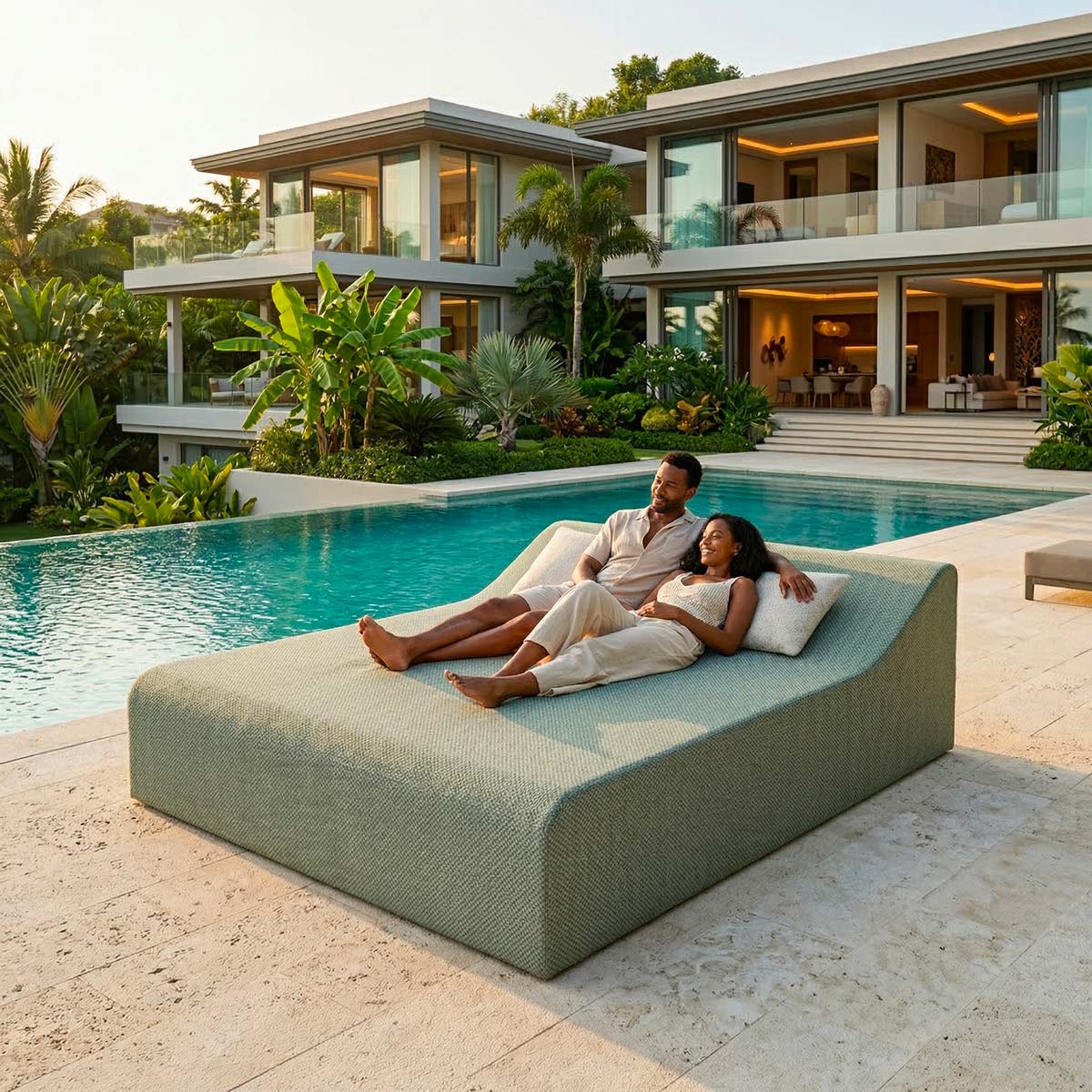 Chauffeuse "Lounge" XXL – Le Lit de Soleil sur Cadre Bas Mousses Étoiles