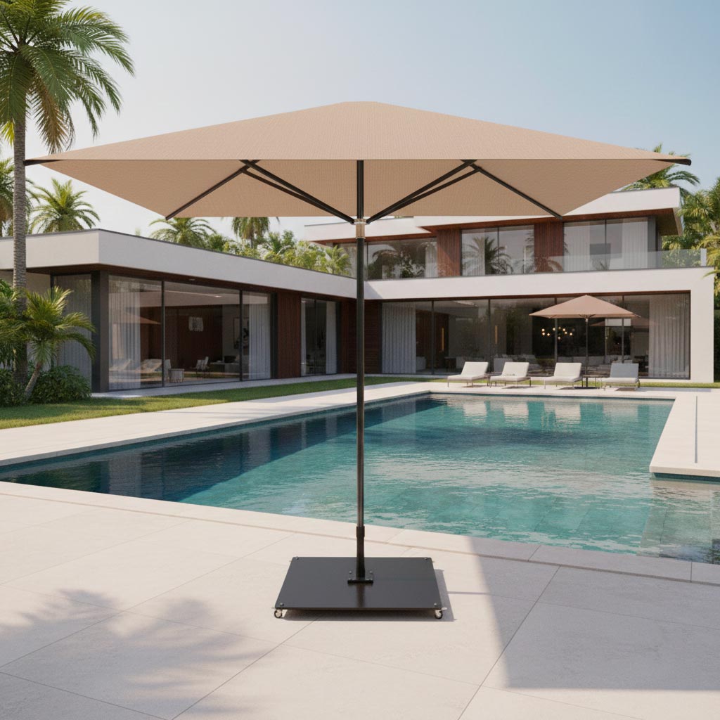 Parasol Carré "L'Intimiste" (2,25m) – Le Luxe Compact en Inox Mousses Étoiles